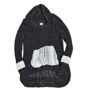 POL Black Color Accents Pullover Hoodie Sheer Sweater Size XL